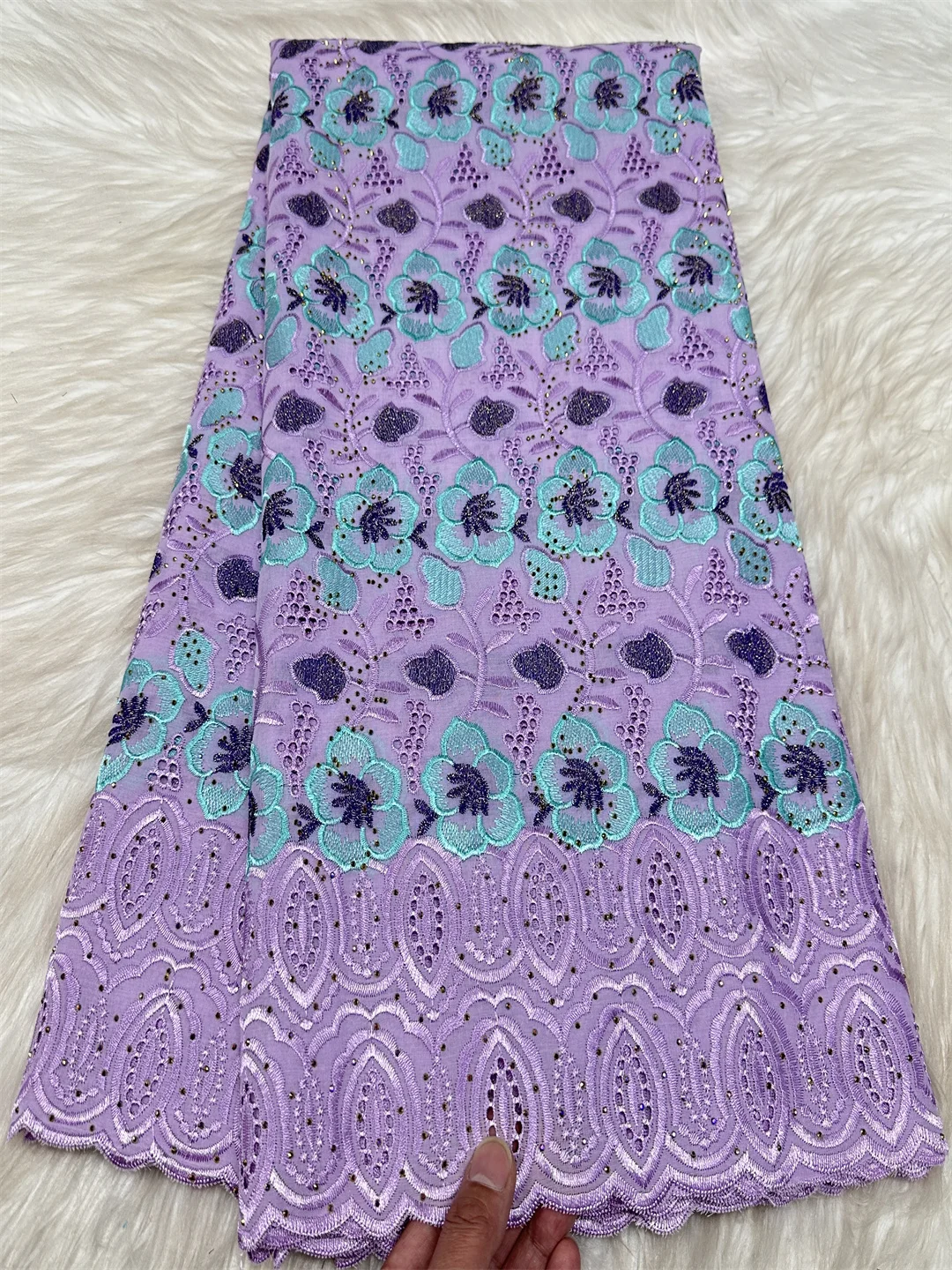 

African 100% Cotton Lace Fabric Embroidery 2026 With Stones Swiss Voile Lace Fabrics Sewing For Wedding Party Dress Sewing