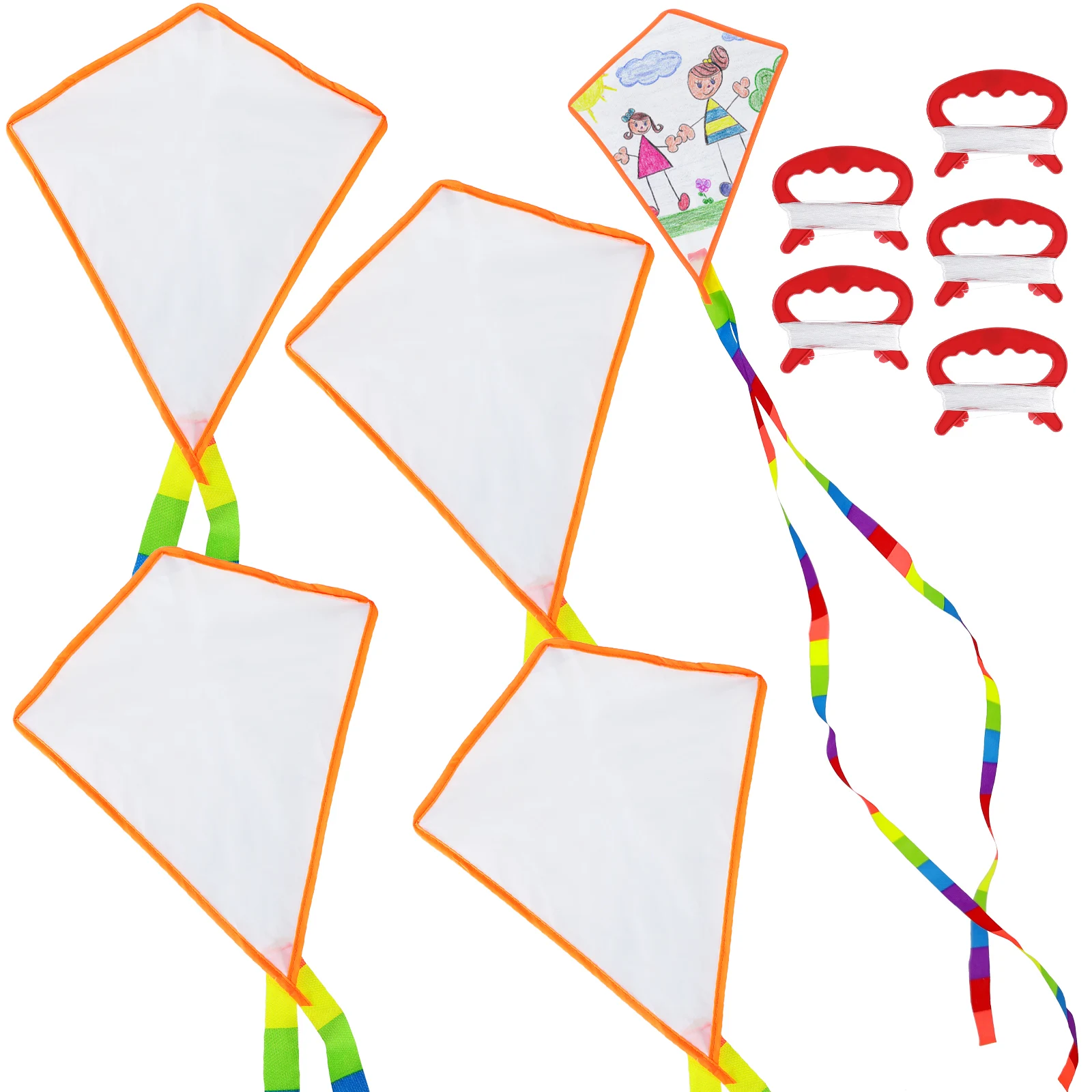 5 conjuntos de praia diy kite criança brinquedos ao ar livre para crianças pipas em branco papel de bambu em massa engraçado