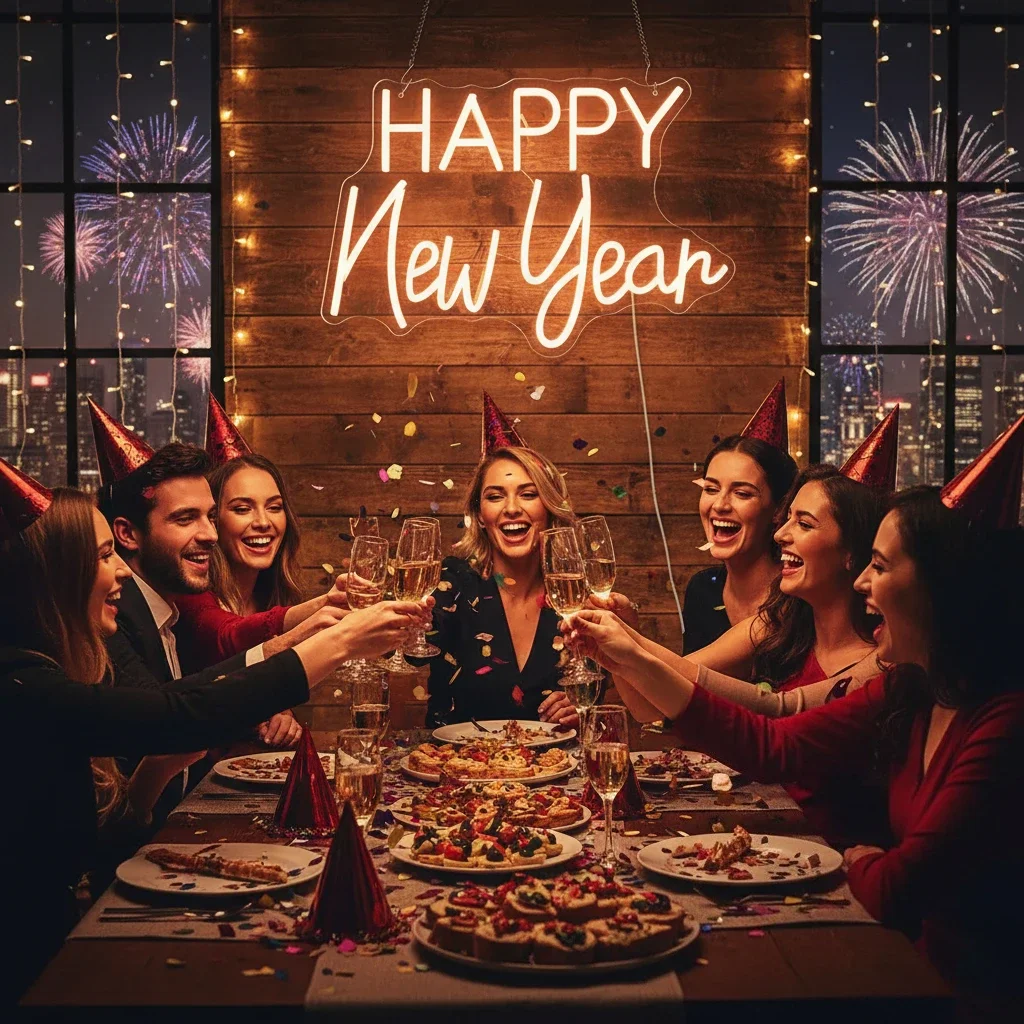 Happy New Year Led Neon Sign USB LED Warm White Plug-and-Play, Durable Plastic Decor for Home/Office/Christmas/NYE New Year Gift