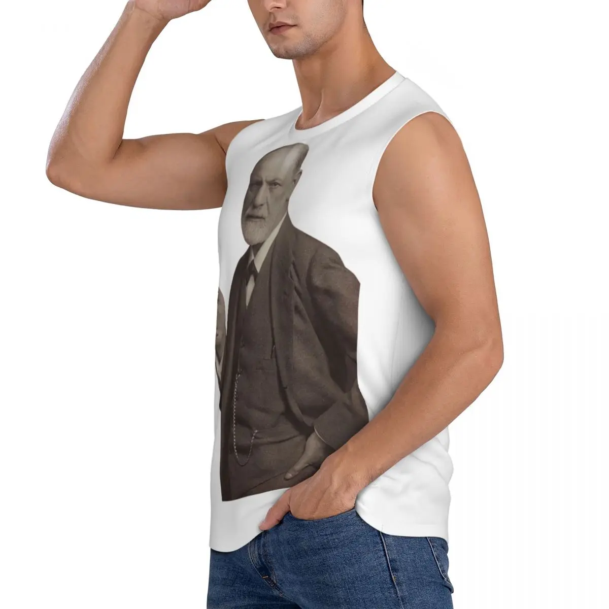 Freud With Cigar Blush Pink Men Sleeveless Tank Tops Quick Dry Breathable Gym Fitness Running Summer Casual Sport Vest