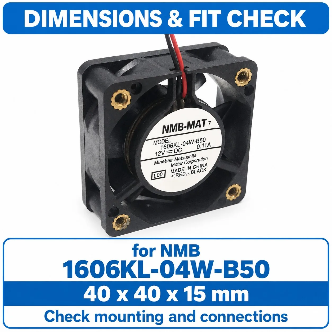 1606KL-04W-B50 Axial Cooling Fan 40x40x15mm 4015 12V 0.11A 6500RPM for NMB