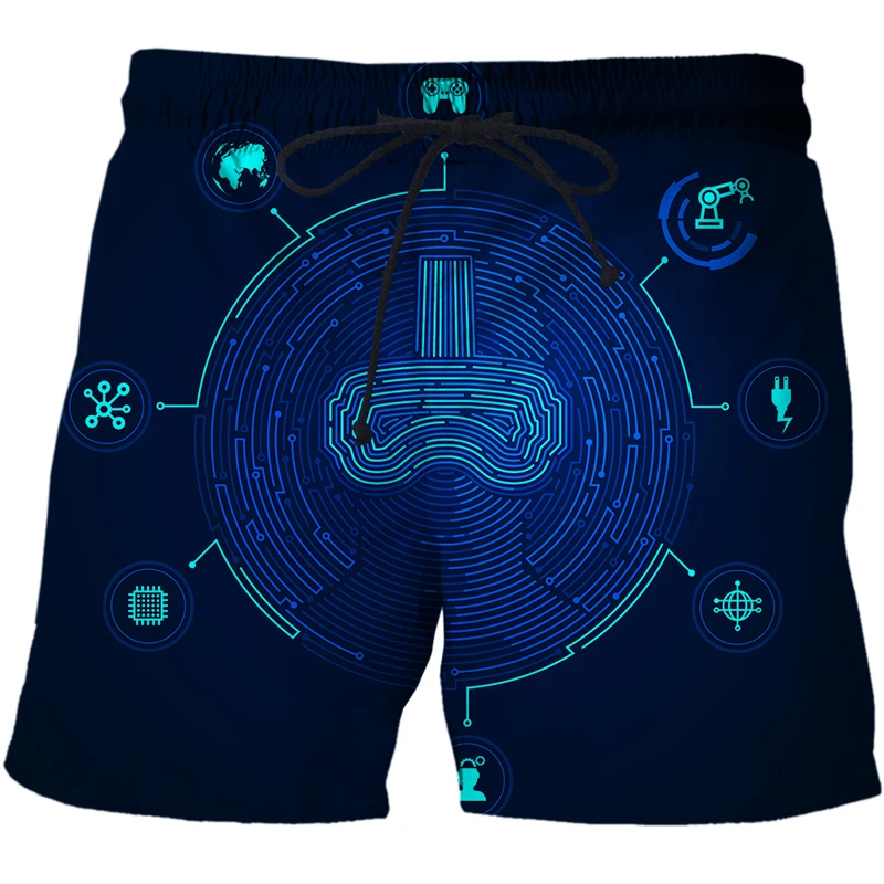 AI Technology Data Illustration Shorts Men Harajuku Shorts Hawaii Beach 3d Print Shorts Casual Hip Hop Mens Short Pants Male