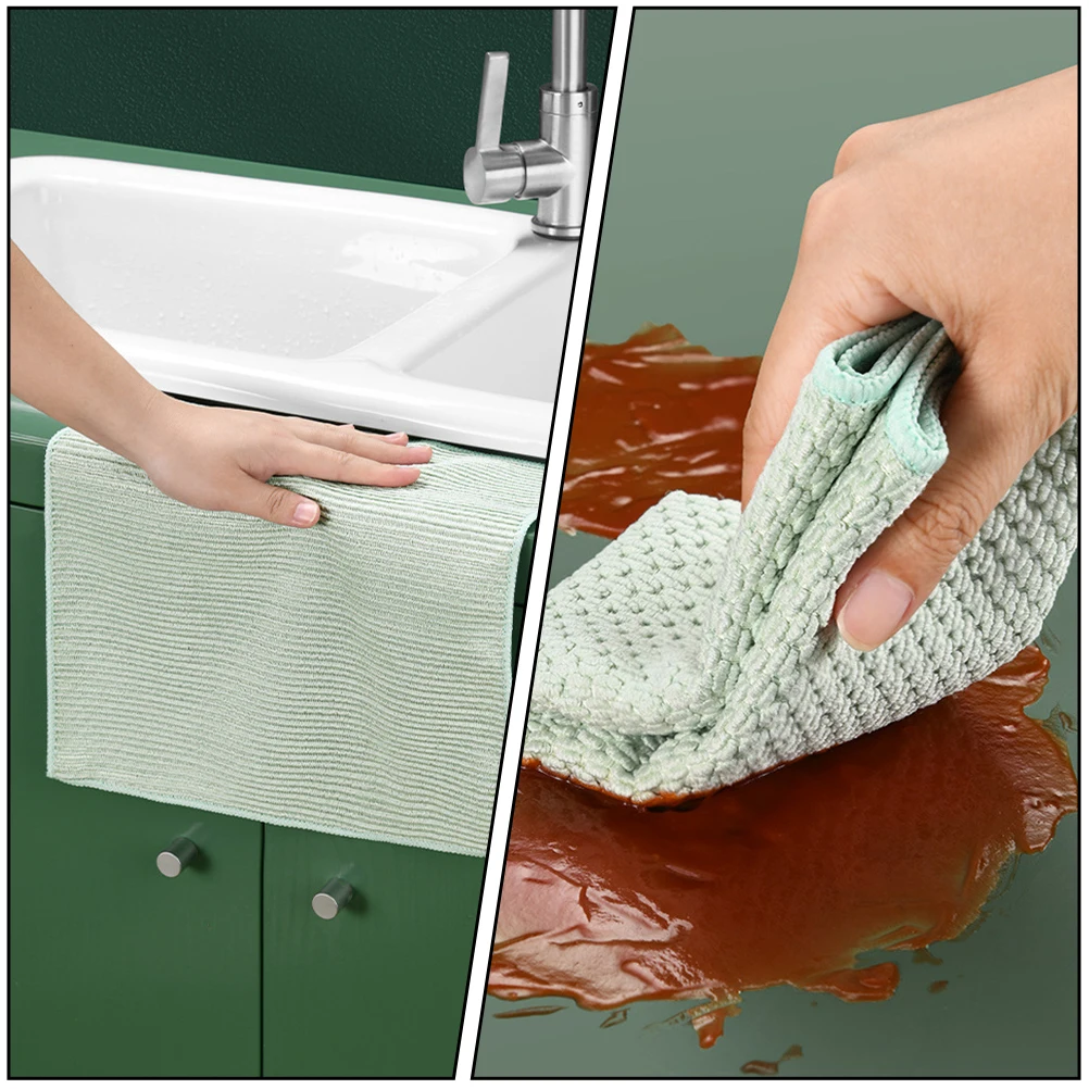 

5pcs Dish Cloths Kitchen Cleaning Towels Water Absorbing Oil Stain Removal Household Washing Duster Cloths Green