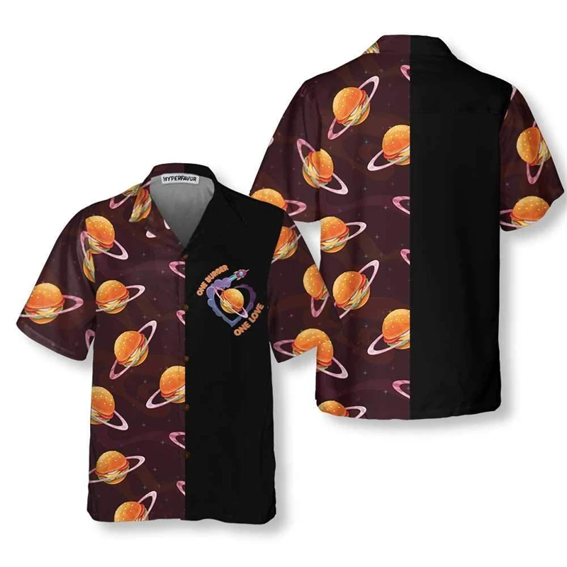 Food Hamburger Graphic Shirts For Men Clothes Casual Hawaiian Burger Beach Shirt Aloha Hip Hop Short Sleeve Vacation Blouses Top