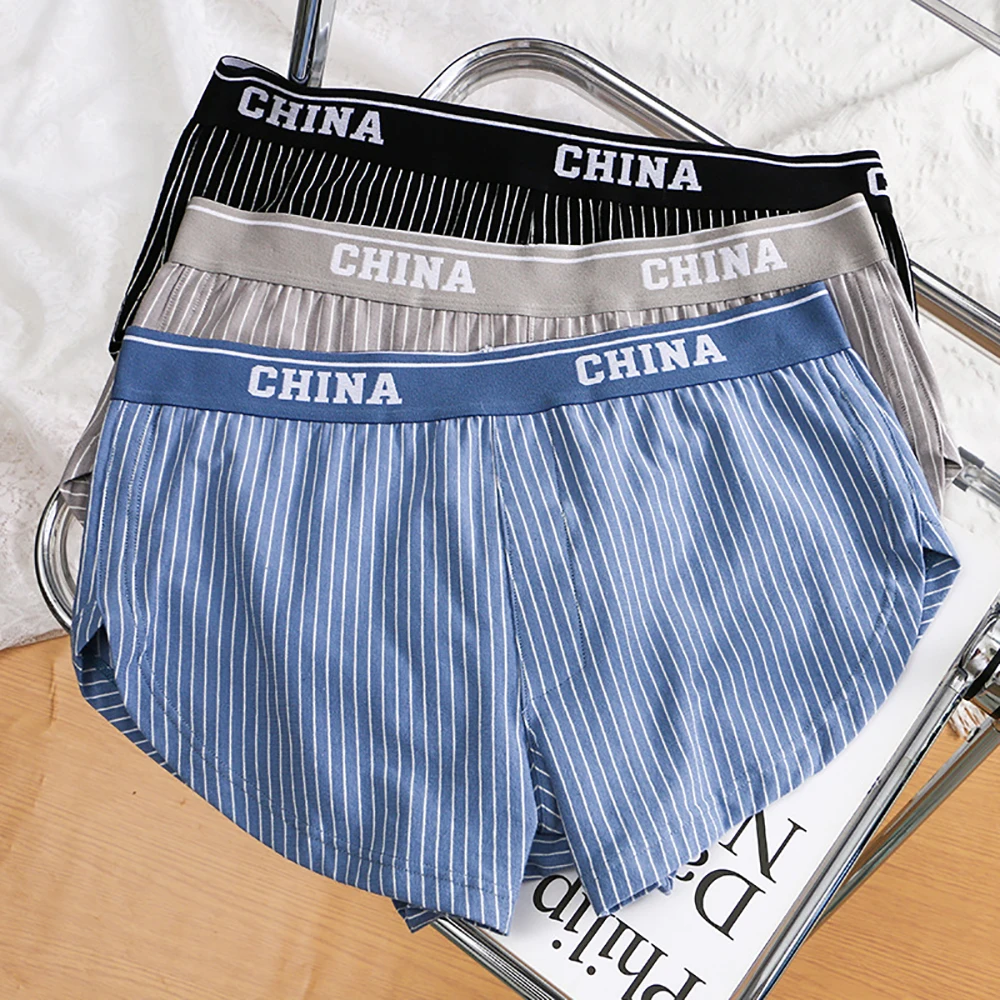 3PCS/Pack 100% Cotton Fashion Striped Underwear Men Breathable Mesh Crotch Boxer Homme High Elastic Widen Waist Men\'s Panties