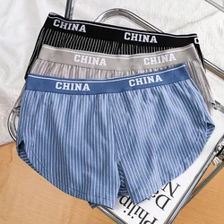 3PCS/Pack 100% Cotton Fashion Striped Underwear Men Breathable Mesh Crotch Boxer Homme High Elastic Widen Waist Men's Panties