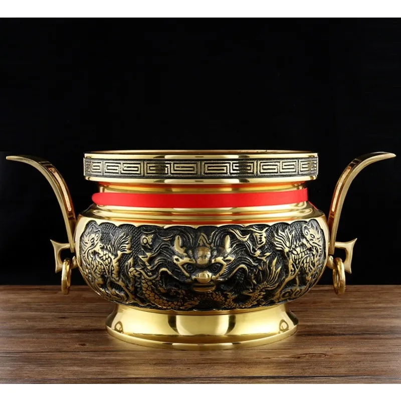 Brass incense burner pendulum double dragon ear faucet burner extra large model temple outdoor offering