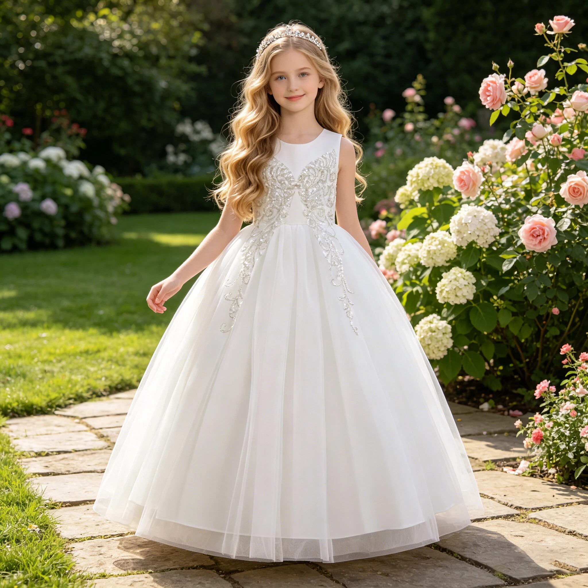 Elegant Sequin Baptism Bridesmaid Girls Dress Summer Wedding Party Princess Prom Dresses for Girl Tulle Birthday Evening Costume