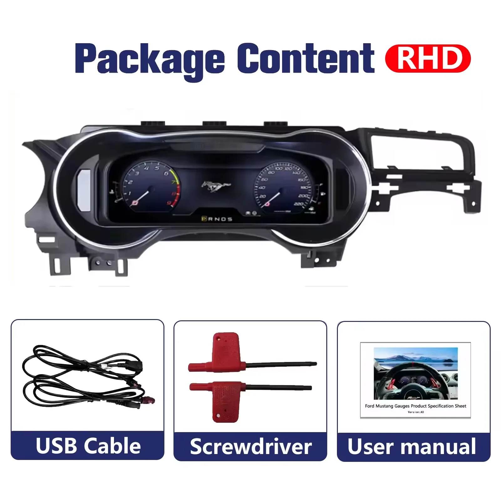 Digitales Kombiinstrument für Ford Mustang 2015-2021 Armaturenbrett-Tachometer Unterstützt Kabelloses CarPlay Plug-and-Play