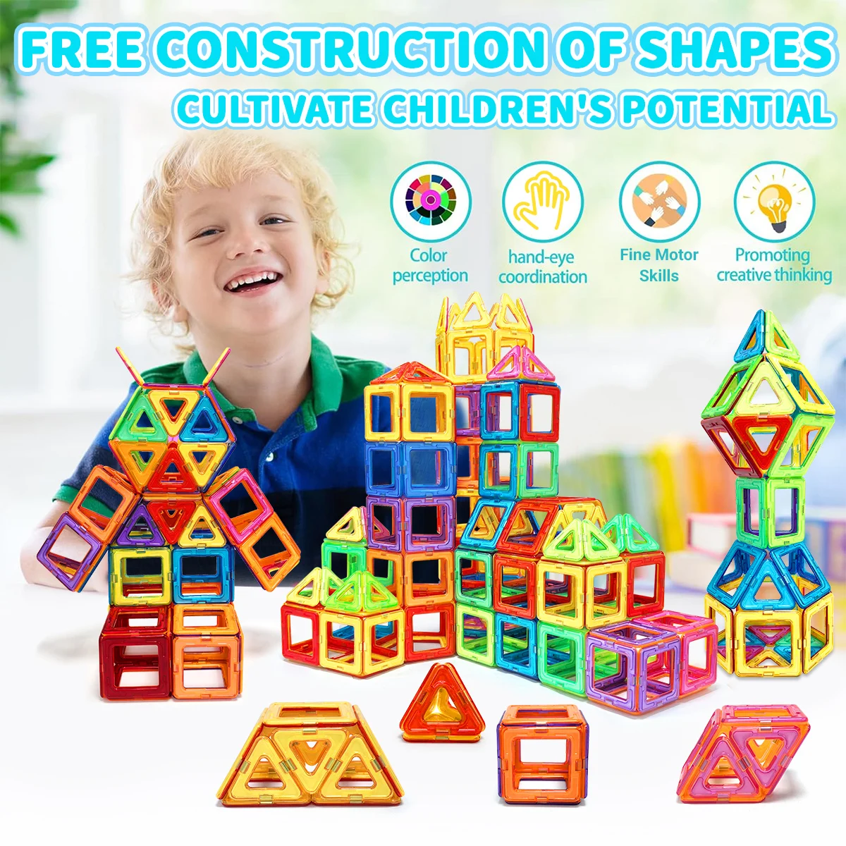 مجموعة مكعبات بناء مغناطيسية، مقاس كبير 20/40 قطعة ألعاب جذعية، ألغاز تعليمية للأطفال، هدية عيد الميلاد والهالوين
