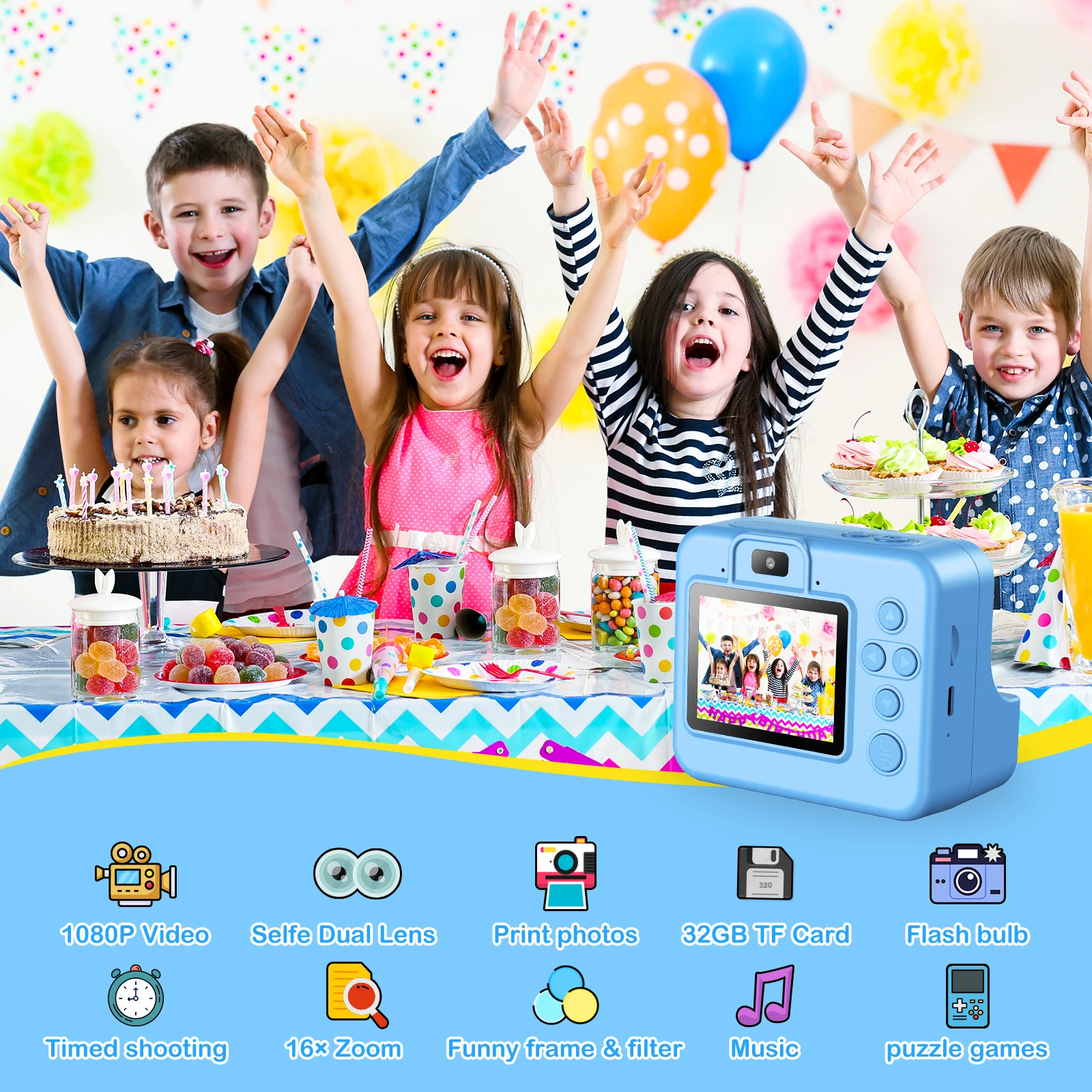 جديد النحل الاطفال كاميرا كاميرا فورية 1080P HD عدسة مزدوجة Selfie كاميرا رقمية طباعة للفتيات الفتيان هدايا عيد الميلاد اللعب