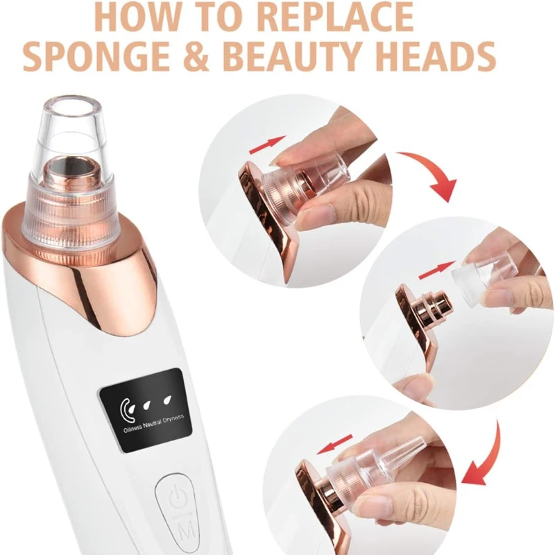 New facial pore vacuum blackhead reducer, facial pore cleaner - 3 suction points, 5 probes, USB rechargeable facial cleansing ki