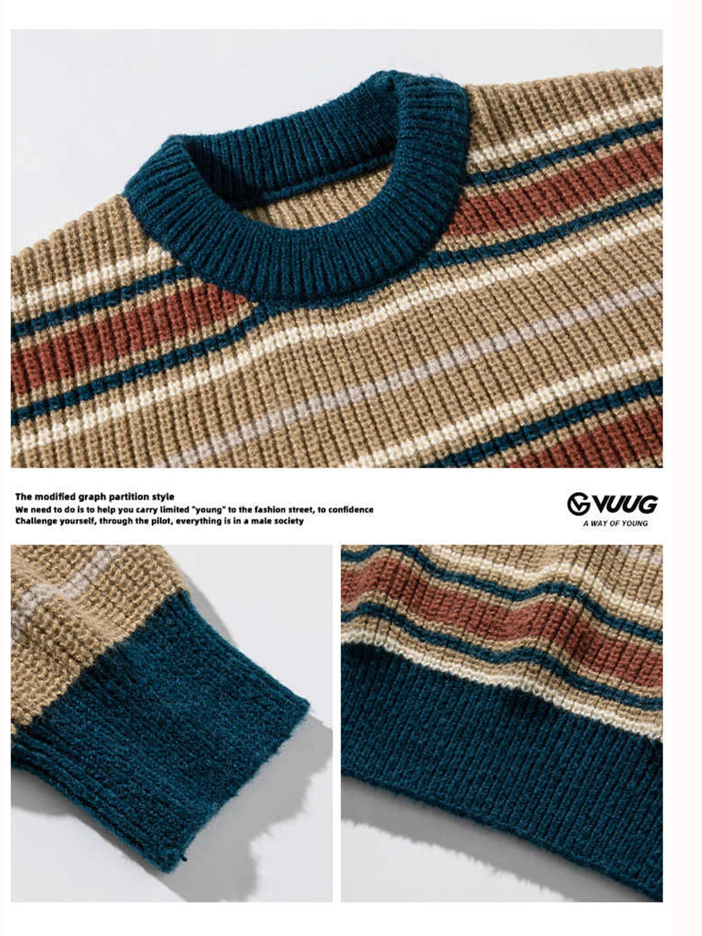 

Американский цвет в полоску, круглый трикотаж Ne, мужской осенне-зимний новый повседневный свободный теплый трикотажный базовый одяг