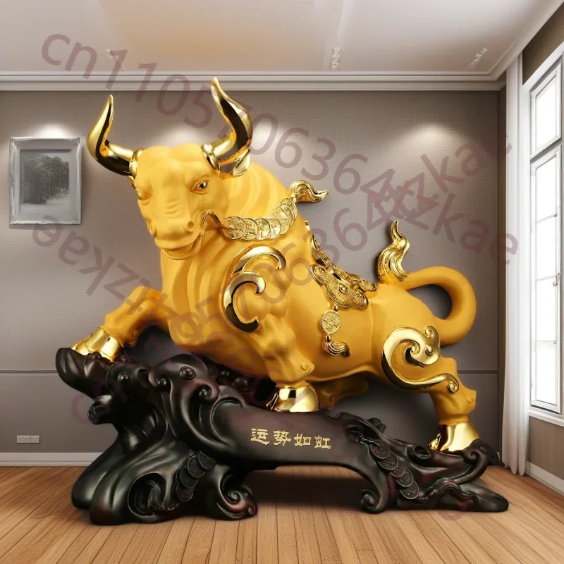 Resin Animal Fortune Cow Decorative Sculpture Statue Mascot Suitable For Home Living Room Office Decoration Accessories