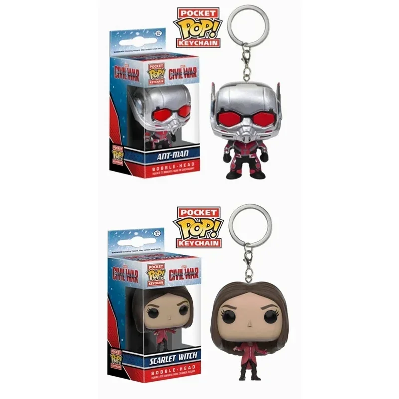 Nuevo Funko Pop llavero de bolsillo guerra Civil bruja escarlata y hormiga figura Amine muñeca de vinilo juguetes de modelos coleccionables para regalo de niños