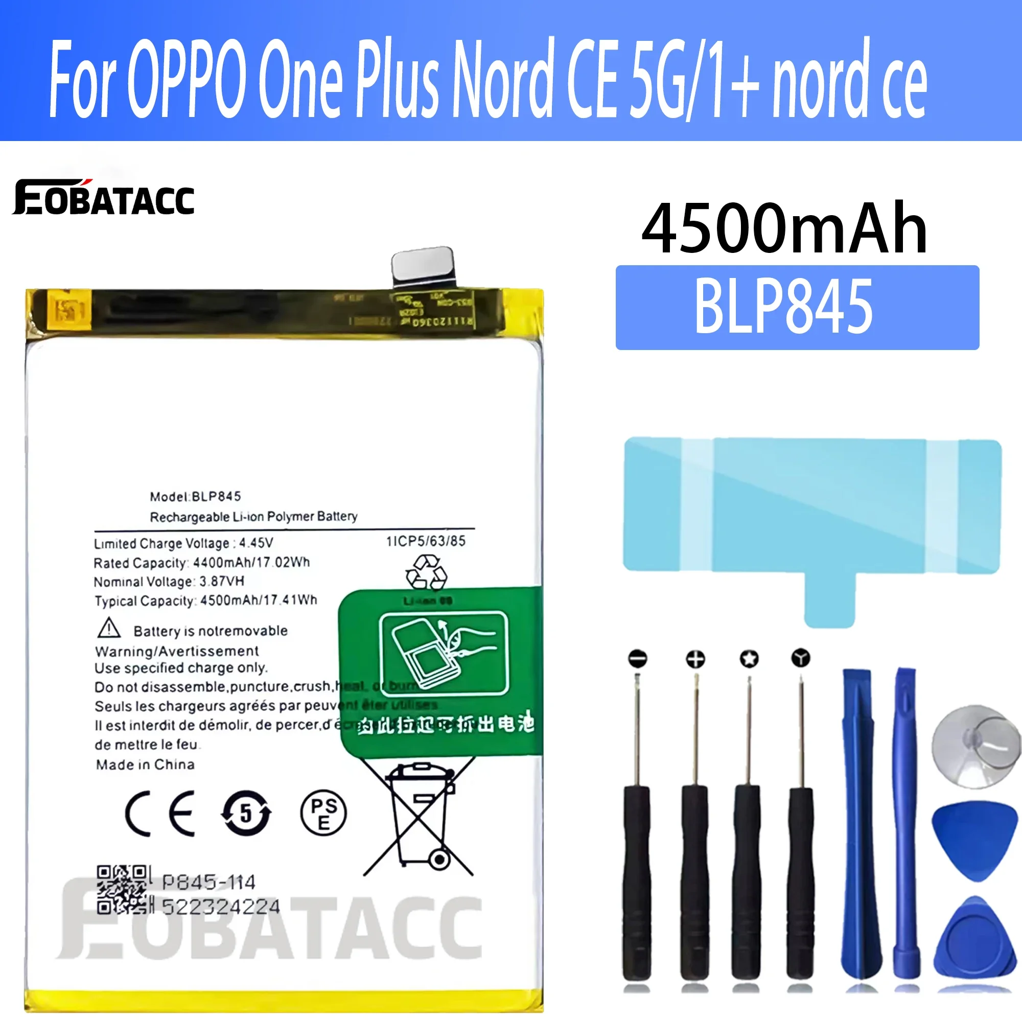 

100% New Original Battery BLP845 For OPPO 1+ nord ce Battery + Free Tools