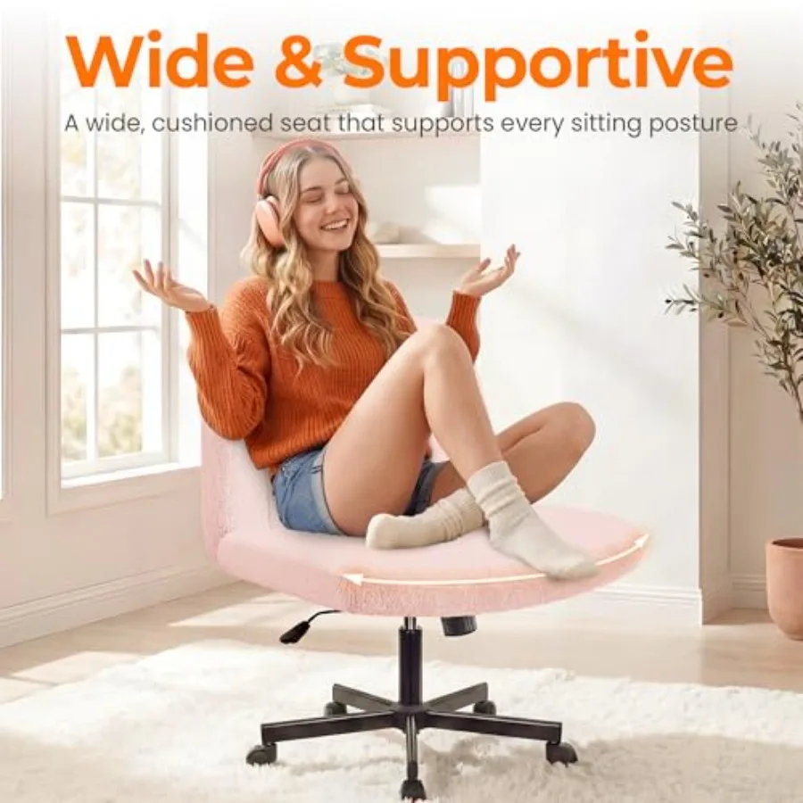 Criss Cross Chair with Wheels Home Office Cross Legged Armless Chairs Adjustable Computer Desk Wide Seat for Bedroom Vanity Com view 4