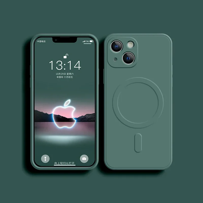 MagSafe Magnetische Draadloze Oplaadhoes voor iPhone 17 16 14 13 12 11 15 Pro Max Mini XR XS Zachte Vloeibare Siliconen Achterkant Cover