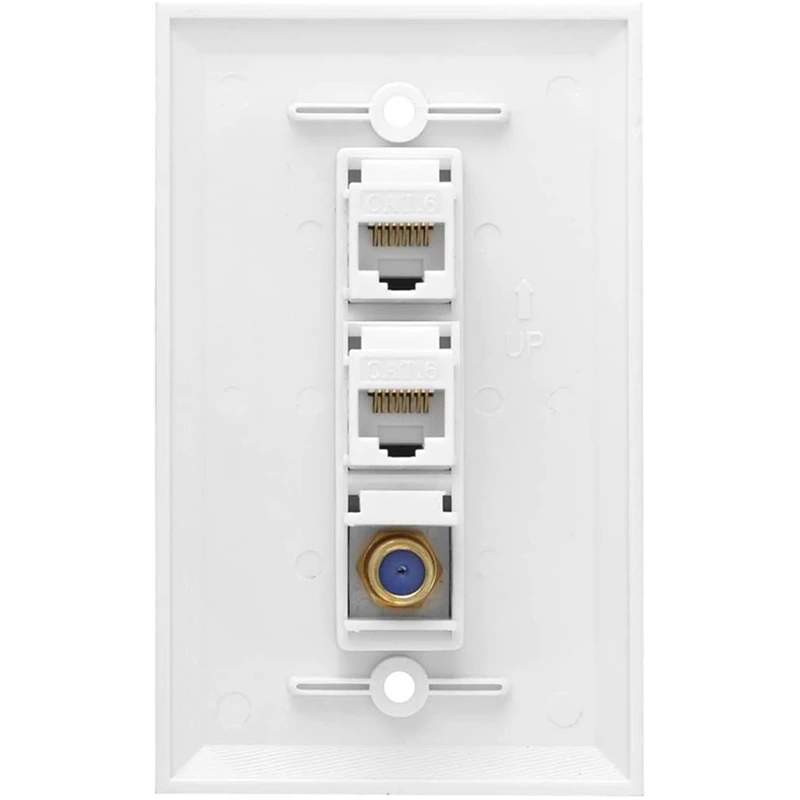 4X Ethernet Coax Wall Plate,2 Port Cat6 RJ45 Keystone And 1 Port F Type Connector Coax Female To Female Wall Plate