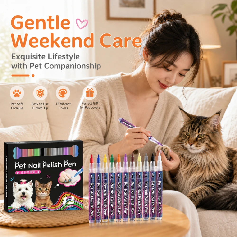 12 Colors Pet Nail Polish Pen 0.7mm Fine Tip Safe Fast Dry Water Washable Nail Art Marker Dog Cat Pet Claw Doodle Decor Supplies