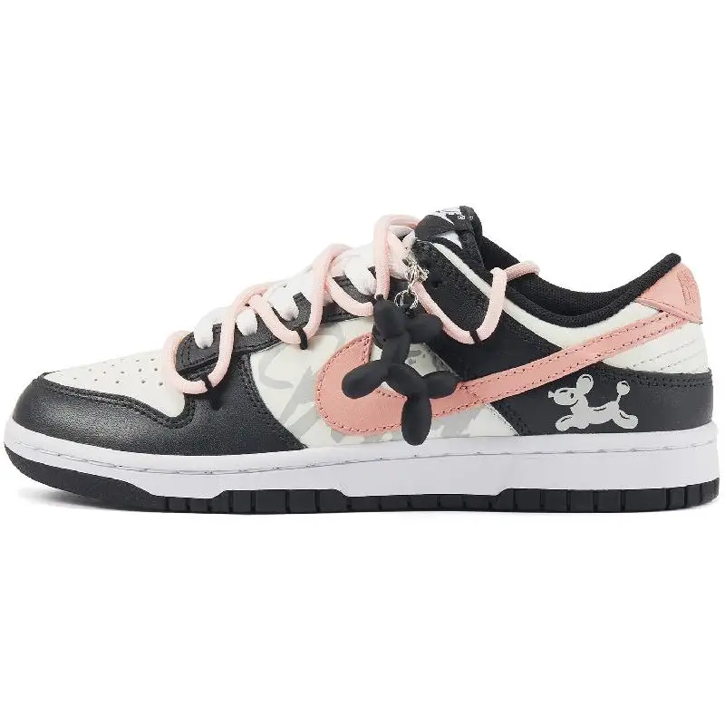 

[Custom A happy female hook]Nike Dunk Skateboard Shoes Women's Low-Top Black White Pink