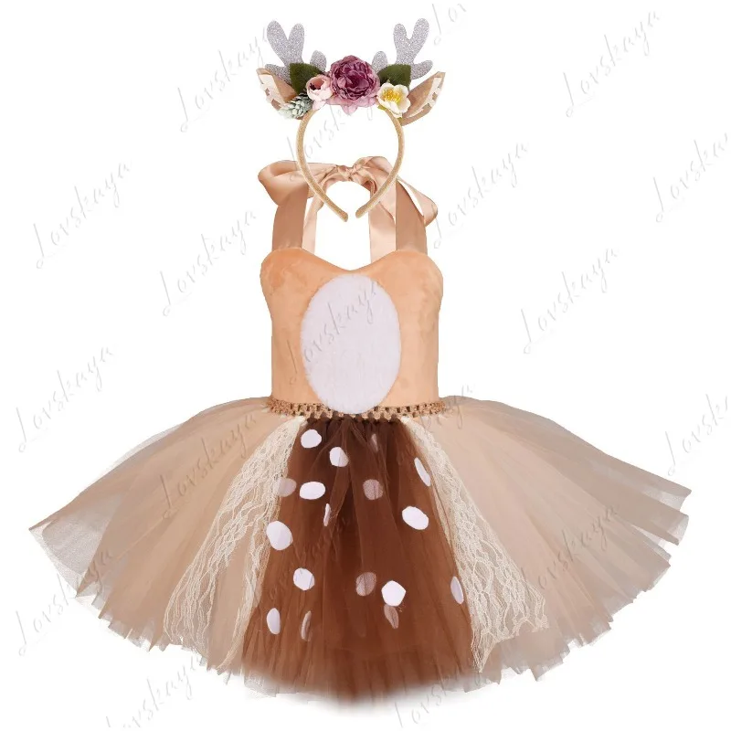 

Детское платье с изображением лося-Рождественский милый костюм феи с маленьким оленем для детского праздничного выступления