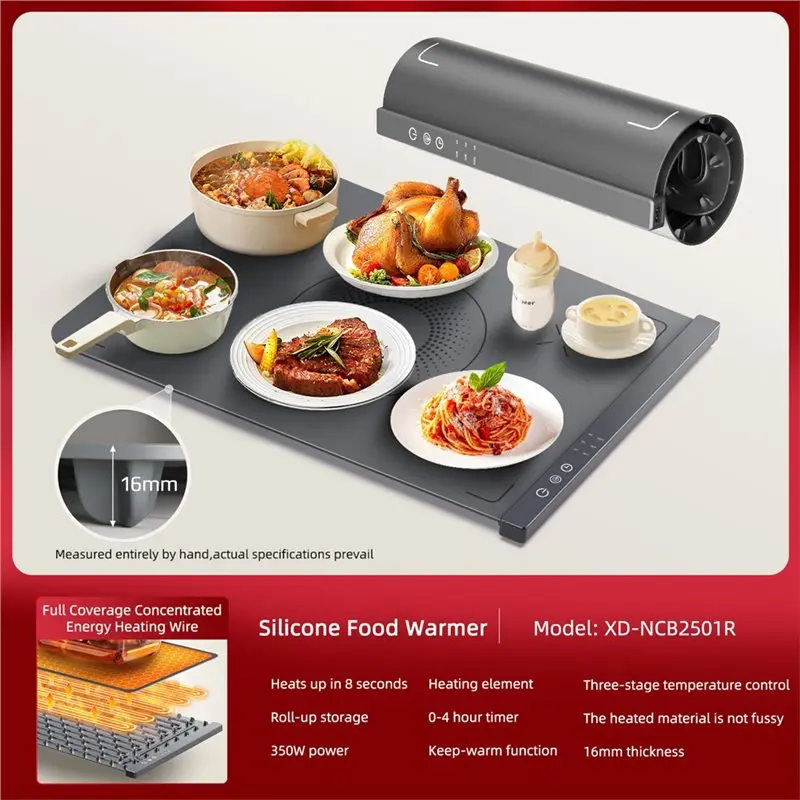 ABMI-Foldable Food Warmer Mat Electric Warming Tray Coffee Warming Pad For Food Portable Electric Warming Tray Blue EU Plug,