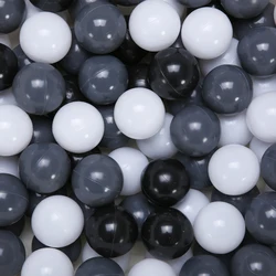 2.16 Inches 100pcs Crush Proof Thicken Soft Plastic Ball Pit Balls 3 Color Black White and Dark Grey with Storage Mesh Bag
