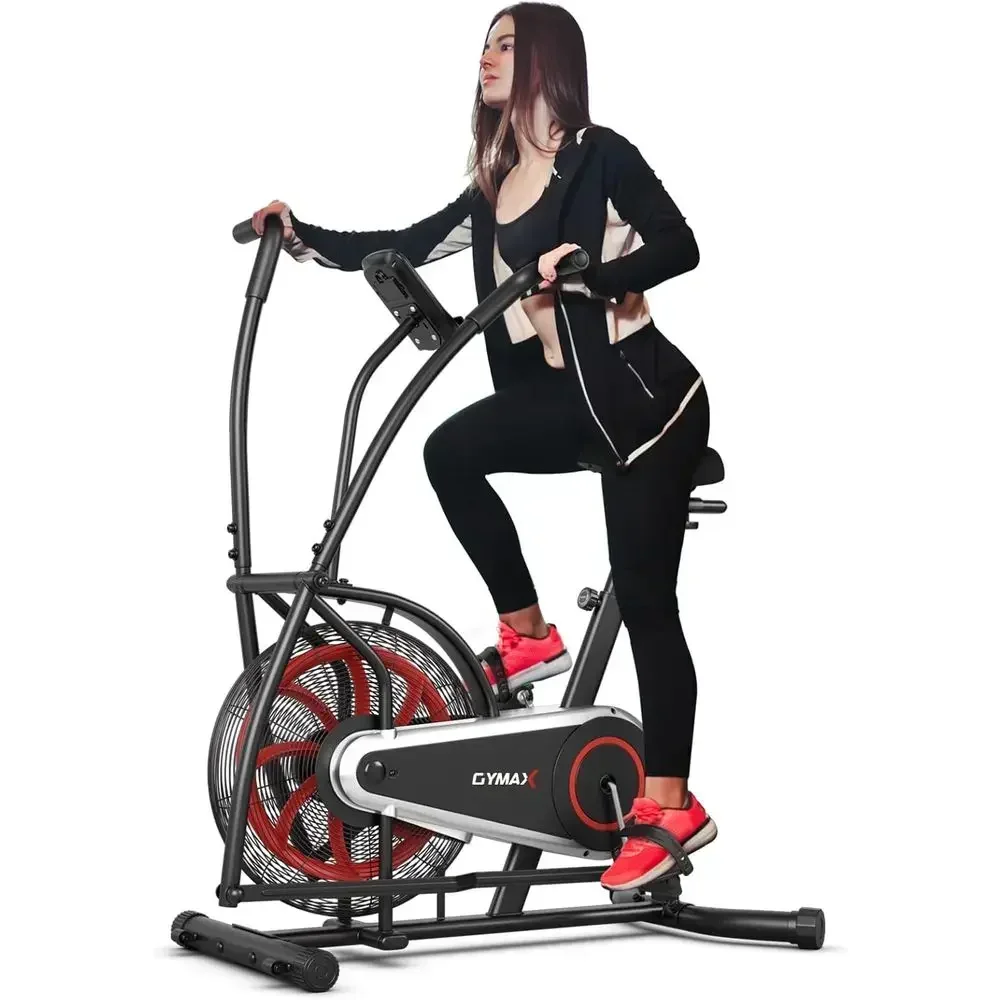 Upright Stationary Exercise Bike with LCD Monitor, Water Bottle Holder, and Built-in Wheels for Home Gym Cardio Workouts
