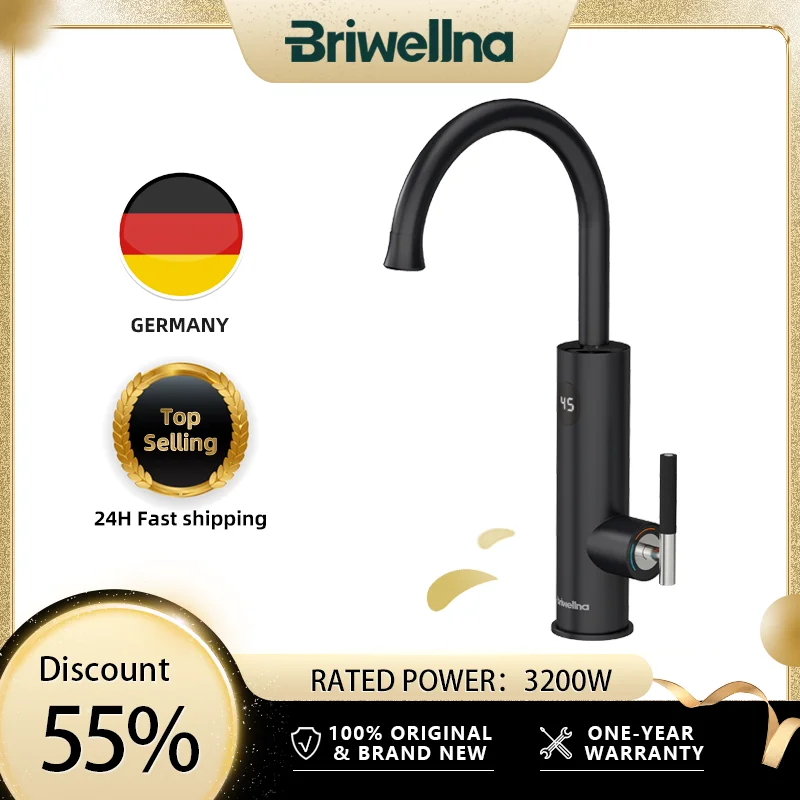 Briwellna Electric Water Heater 220V Flowing Heater Kitchen Faucet 2 in 1 Tap Tankless Water Heating Mixer Electric Geyser