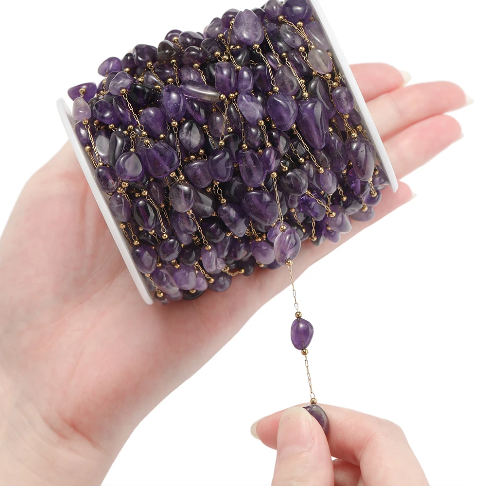 1M Multicolor Stainless Steel Natural Stone Irregular Shape Beads Chains for DIY Necklace Bracelets Jewelry Making Accessories