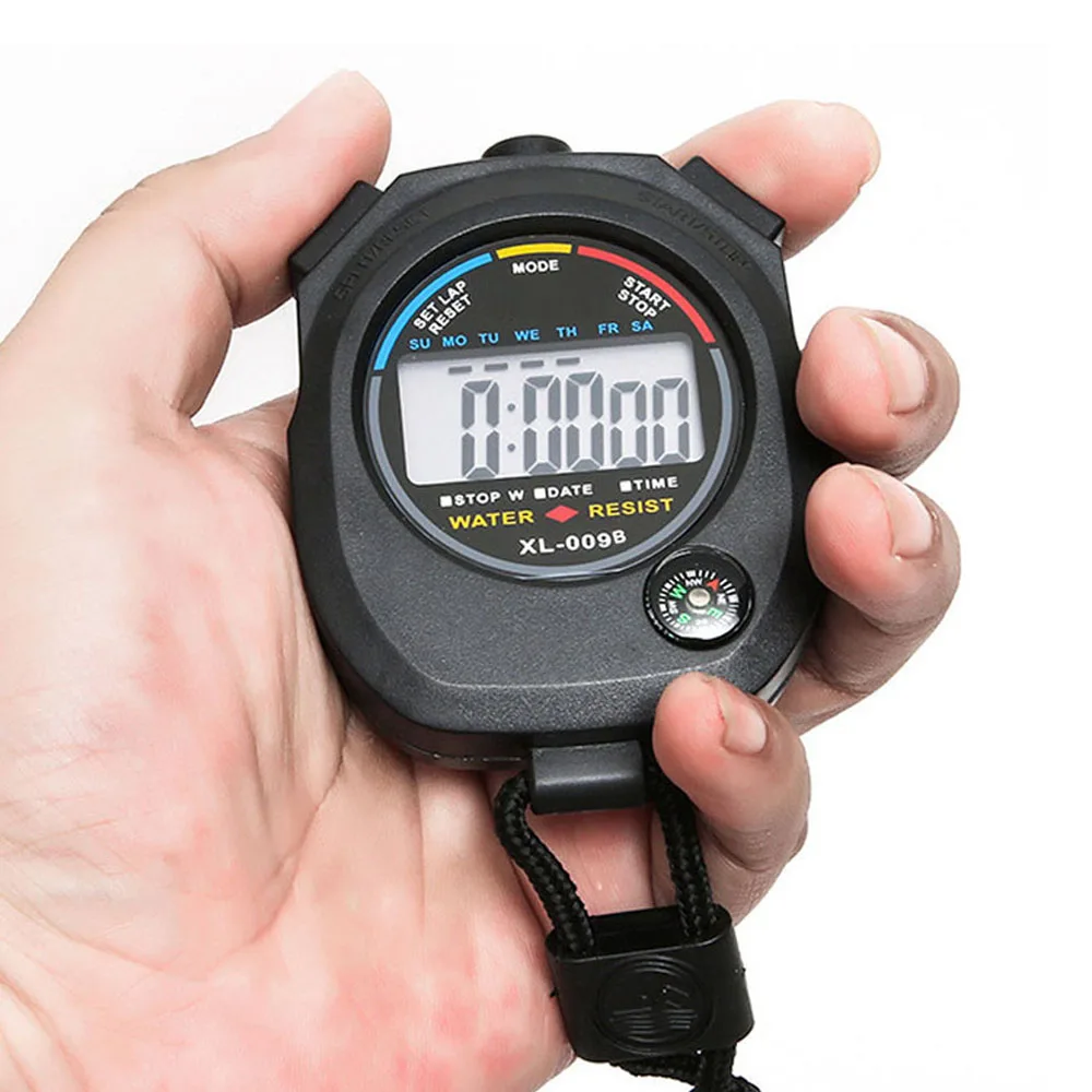 Cronografo cronometro digitale impermeabile con allarme cinturino AM PM 24H orologio palmare LCD cronometro sportivo Timer per la corsa