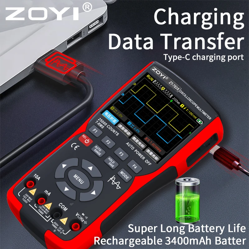 ZOYI ZT-703 Handheld digital oscilloscope multimeter three-in-one two-channel oscillometer signal generator electrician