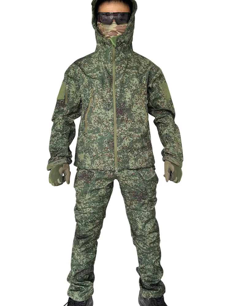 Camouflage Uniform voor Outdoor Tactische Jacht Man Loose Fit Waterpproft Softshell Jas Set Mannelijke Hoge Kwaliteit Fleece Pak