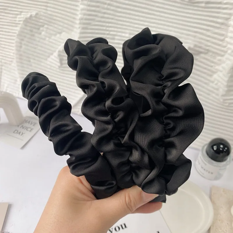 

French satin headband light luxury elegant Korean hair accessories pleated headband wash face high skull top hair cave hairpin