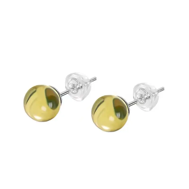 

Natural Mexican Blue Amber Earrings 6mm Round Sterling Silver Minimalist Stud Jewelry Gifts for Women