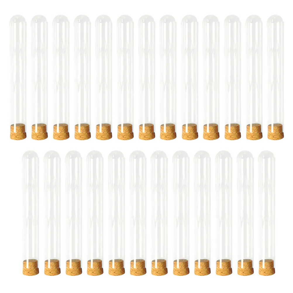 

25 шт. прозрачных пластиковых пробирок без градуировки с высококачественными деревянными пробками для хранения реагентов и образцов в научно-образовательных целях