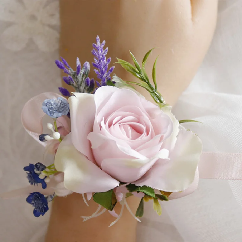 Boutonniere And Wrist Corsag Business Celebration Corolla Hand Flower Wedding Supplies Photo Studio Simulation Pink Rose 278