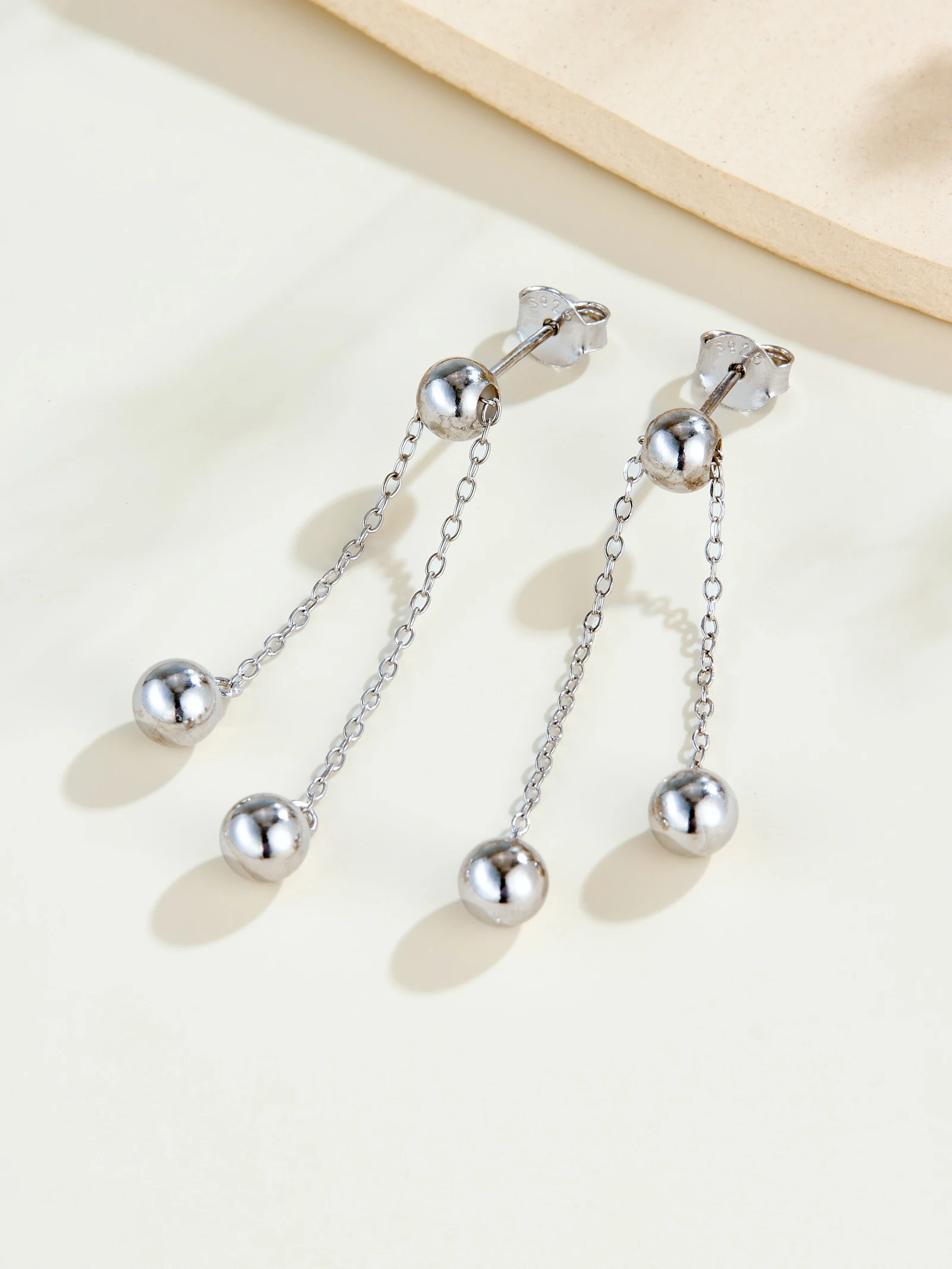 DPLAOPA Women 925 Sterling Silver Round Bead Plain Color Long Drop Earring Rock Punk Fine New Luxury Classic Party Jewelry Gift 2