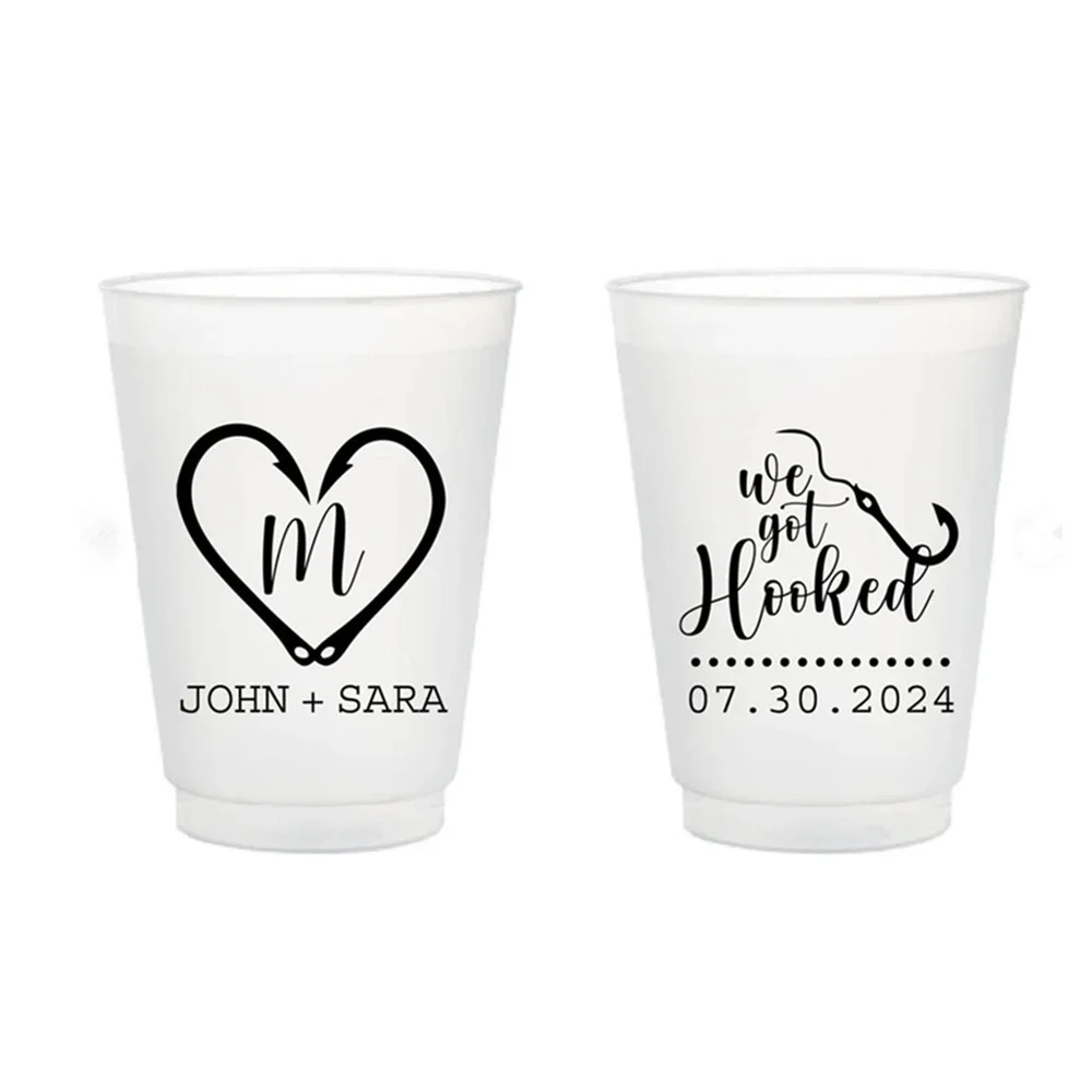 

We Got Hooked Wedding Cup, Frosted Cups, Wedding Cup Favors, Plastic Wedding Cups, Personalized Cups, Frosted Cups