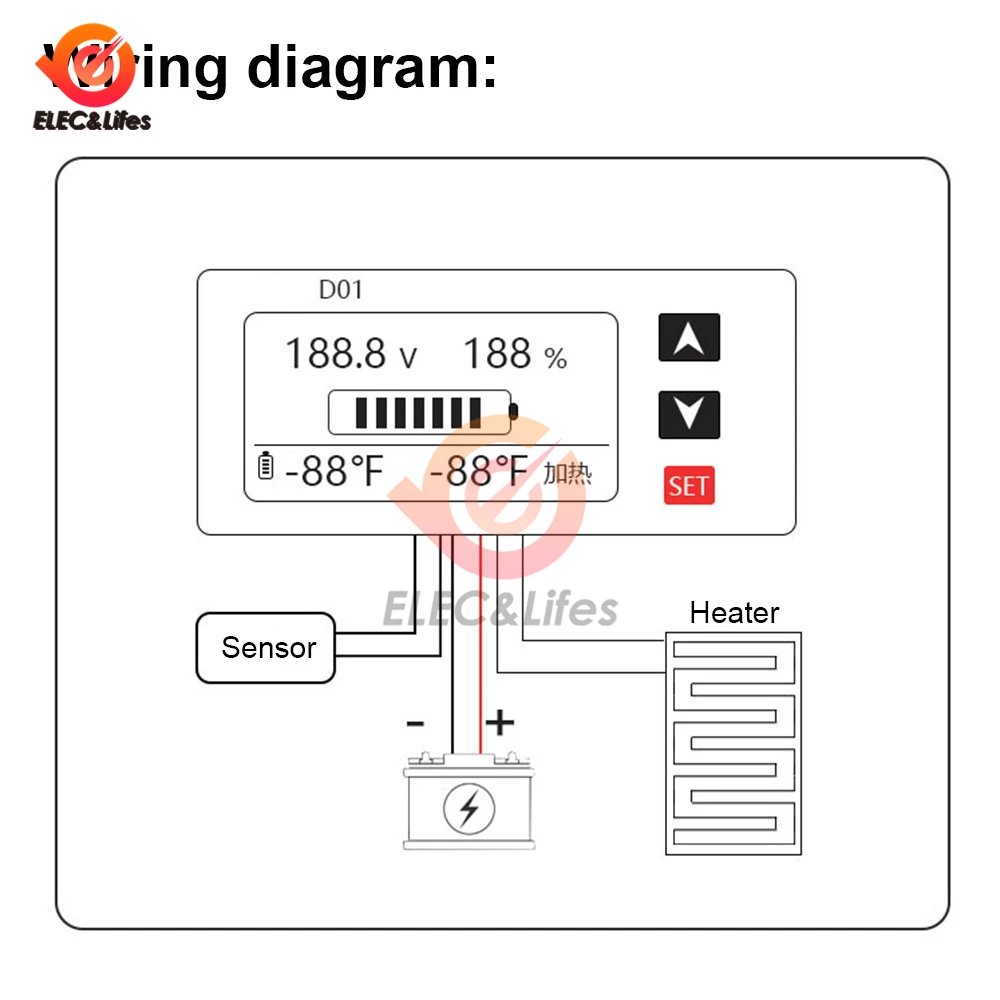 DC 9V-100V Waterproof Voltage Meter Battery Power Display Lithium Battery Electricity Quantity Detector With Temperature Control