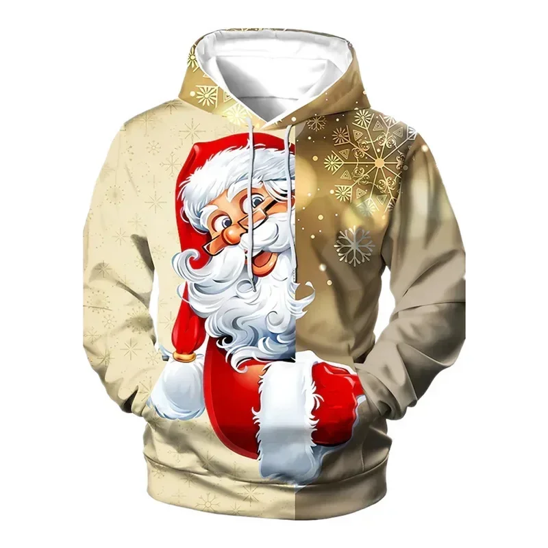 

2024 Autumn Christmas Santa Claus Hoodie Men Cartoon Graphic Pullover Adult Casual Loose Hooded Clothing Unisex Fashion Top Coat