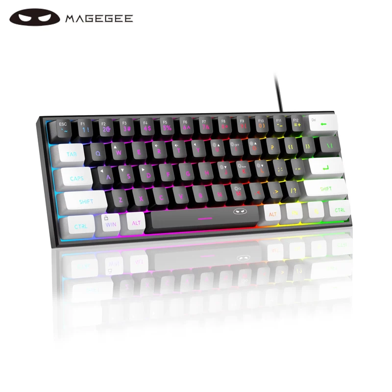 MageGee Mini 60% gamingtoetsenbord, RGB-achtergrondverlichting 61-toetsen ultracompact toetsenbord, TS91 Ergonomisch waterdicht mechanisch aanvoelend kantoor
