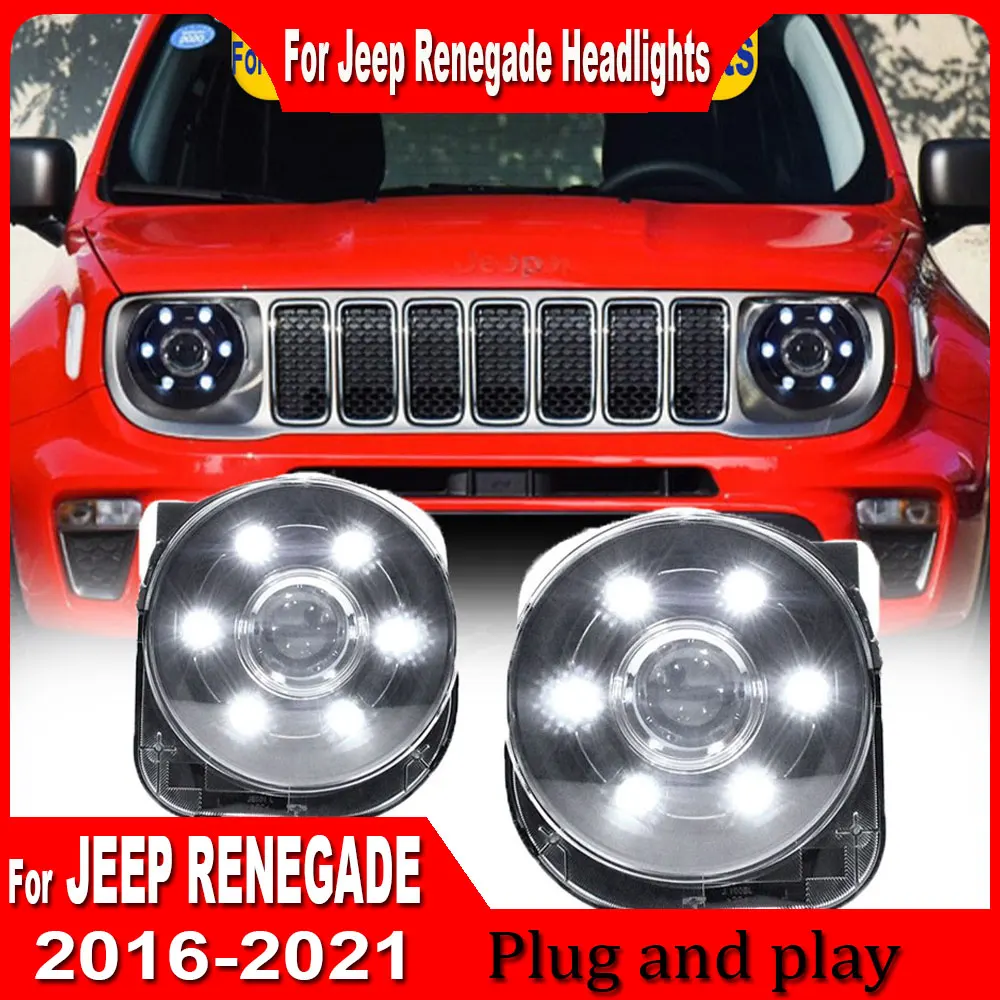 Car Headlight Assembly for JEEP Renegade 2016 2017 2018 2019 2020 2021 Full LED Head Light Daytime Running Light Plug and Play