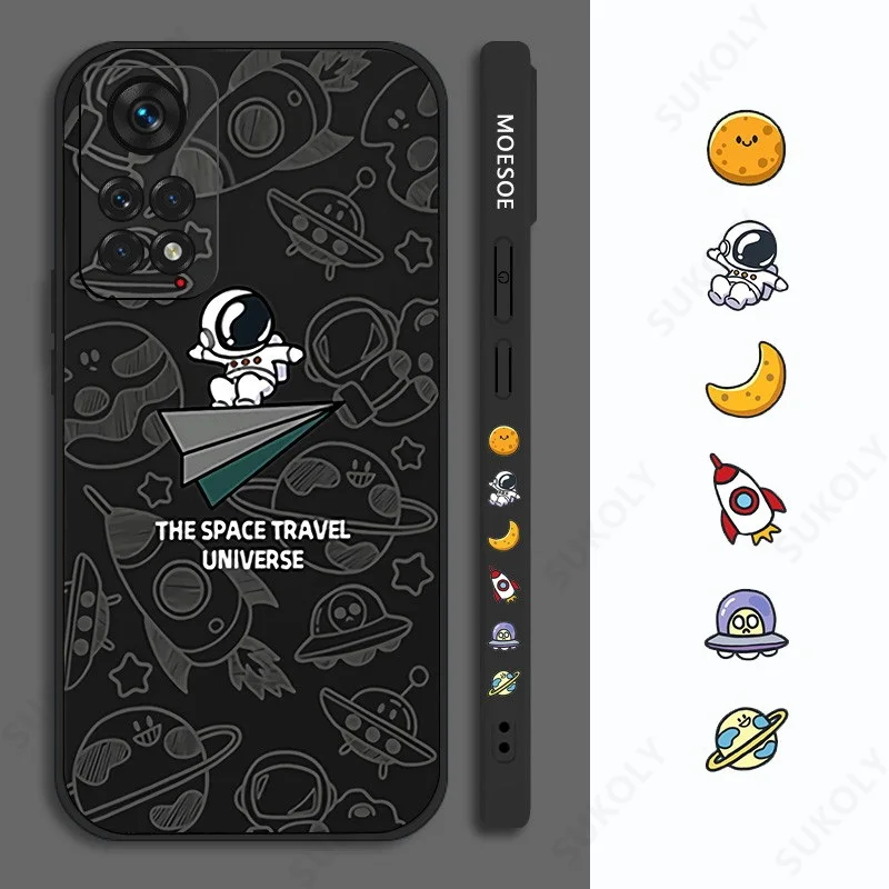 Lanyard Strap Astronaut Phone Case For Xiaomi Redmi Note 11 12 13 14 Pro 5G 14 4G Poco F6 X6 X5 11T 13T 13C Pro Silicone Cover