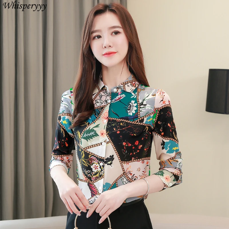 Printed Shirt Women Retro Blouse Long Sleeve Spring Autumn Fashion Loose Single-breasted Tops Turn-down Collar Camisas De Mujer