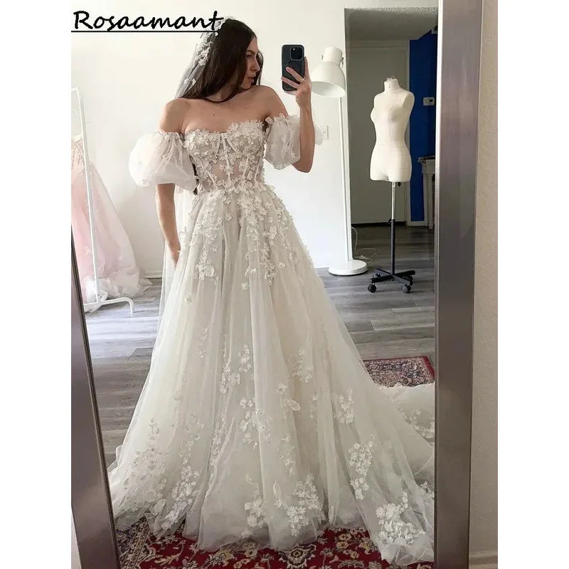 Элегантная иллюстрация, 3D цветы, свадебные платья трапециевидной формы со съемными рукавами и аппликациями, кружевные свадебные платья, платья de Novia