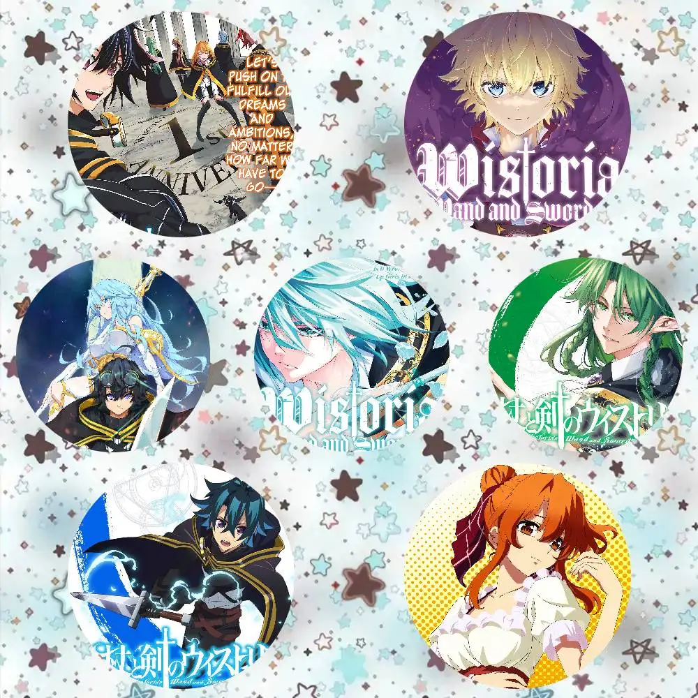 Pin Redondo de Anime W-Wistoria con Varita y Espada, para Mochilas, Maletines, Broche Láser, Regalos para Ropa