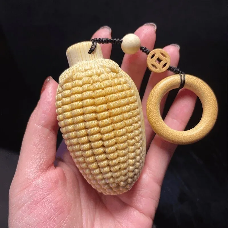 Large Corn Pattern Solid Bamboo Carved Corn Handpiece Dragon Blood Gold Wire Bamboo Palm Play Decoration Collectible Craft Gift