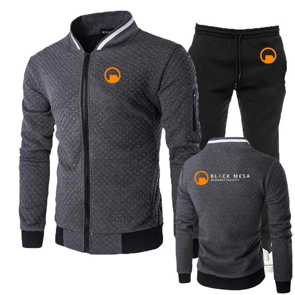 Black Mesa Research Facility New men's slim-fit suit - two-piece set - round-neck zipper jacket top + pants - casual view 3